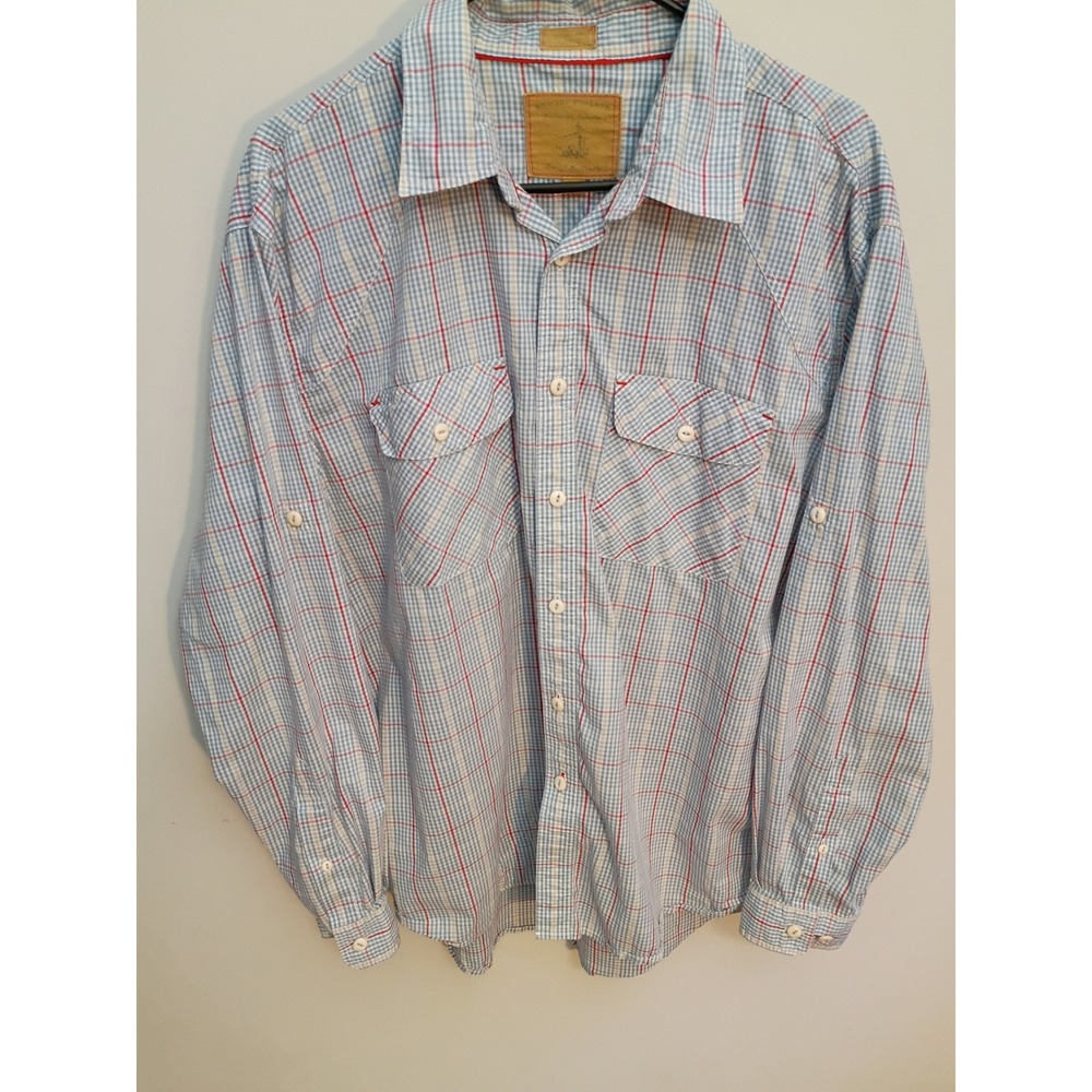 Onward Reserve Mens Blue Red Plaid Roll Tab Button Down Shirt Large ORS23AMB